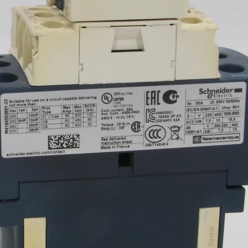 Schneider Electric LC1D32BD Contactor with LADN22 Contact Block-Power Contactor with Contact Block-Used Industrial Parts