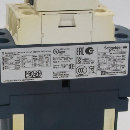 Schneider Electric LC1D32BD Contactor with LADN22 Contact Block-Power Contactor with Contact Block-Used Industrial Parts