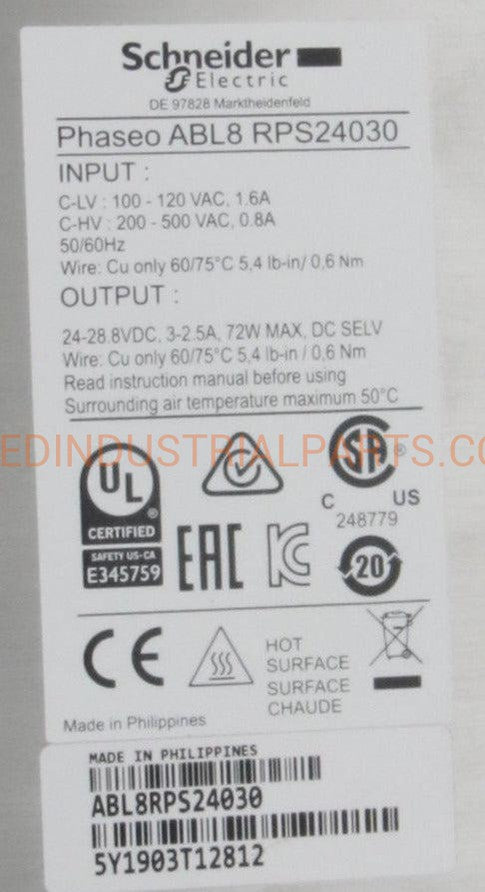 Schneider Electric Phaseo ABL8 RPS24030 Power Supply-Power Supply-AD-06-02-Used Industrial Parts