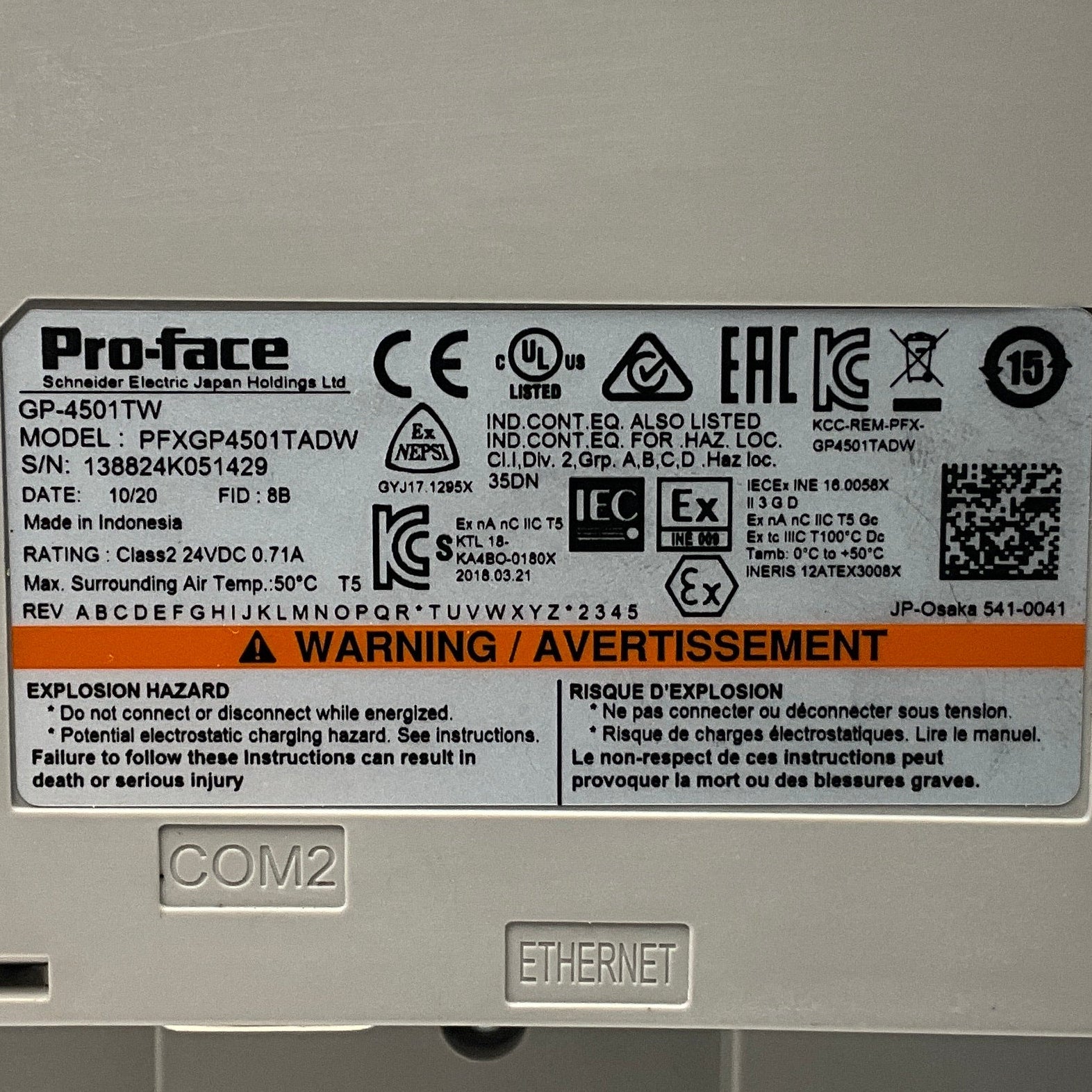 Schneider Electric Pro-face GP-4501TW Touch Screen Panel-Touch Screen Panel-Used Industrial Parts