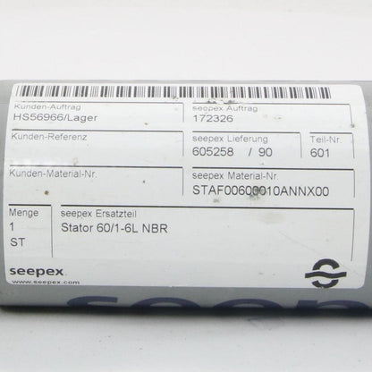 Seepex 60/1-6L NBR Progressive Cavity Pump Stator-Progressive Cavity Pump Stator-Used Industrial Parts