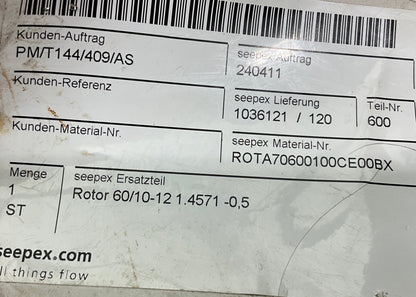 Seepex 60/10-12 Progressive Cavity Pump Rotor-Progressive Cavity Pump Rotor-Used Industrial Parts
