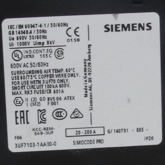 Siemens 20-200A Current Measuring Module - 3UF7103-1AA00-0-Current Measuring Module-Used Industrial Parts