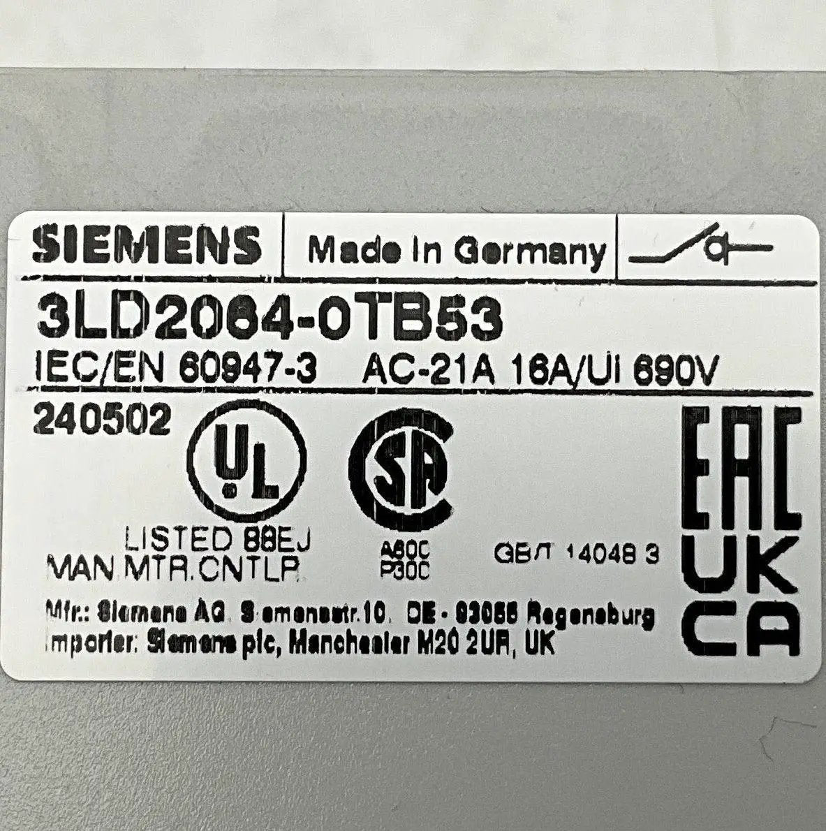 Siemens 3LD2064-0TB53 Switch Disconnector-Disconnector Switch-Used Industrial Parts