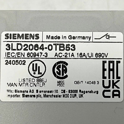 Siemens 3LD2064-0TB53 Switch Disconnector-Disconnector Switch-Used Industrial Parts