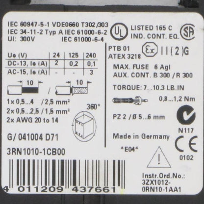 Siemens 3RN1010 1CB00 Thermistor Motor Protection Relay-Thermistor Motor Protection Relay-Used Industrial Parts