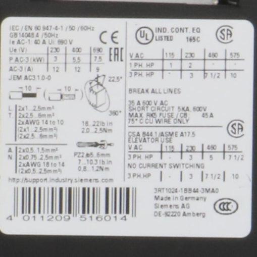 Siemens 3RT1024 1BB4 3MA0 Power Contactor-Power Contactor-Used Industrial Parts