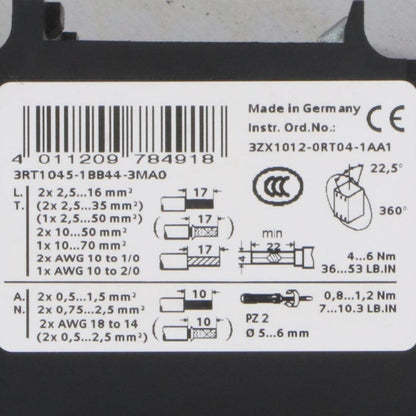 Siemens 3RT1045 1BB44 3MA0 Power Contactor-Power Contactor-Used Industrial Parts