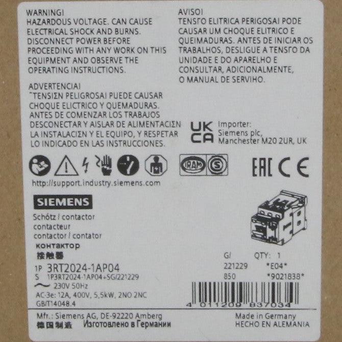 Siemens 3RT2024-1AP04 Power Contactor with Auxiliary Block-Power Contactor with Auxiliary Block-Used Industrial Parts