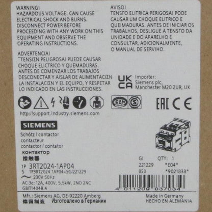 Siemens 3RT2024-1AP04 Power Contactor with Auxiliary Block-Power Contactor with Auxiliary Block-Used Industrial Parts