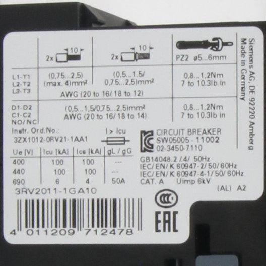 Siemens 3RV2011 1GA10 Circuit Breaker-Circuit Breaker-Used Industrial Parts