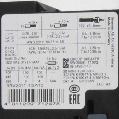 Siemens 3RV2011 1GA10 Circuit Breaker-Circuit Breaker-Used Industrial Parts