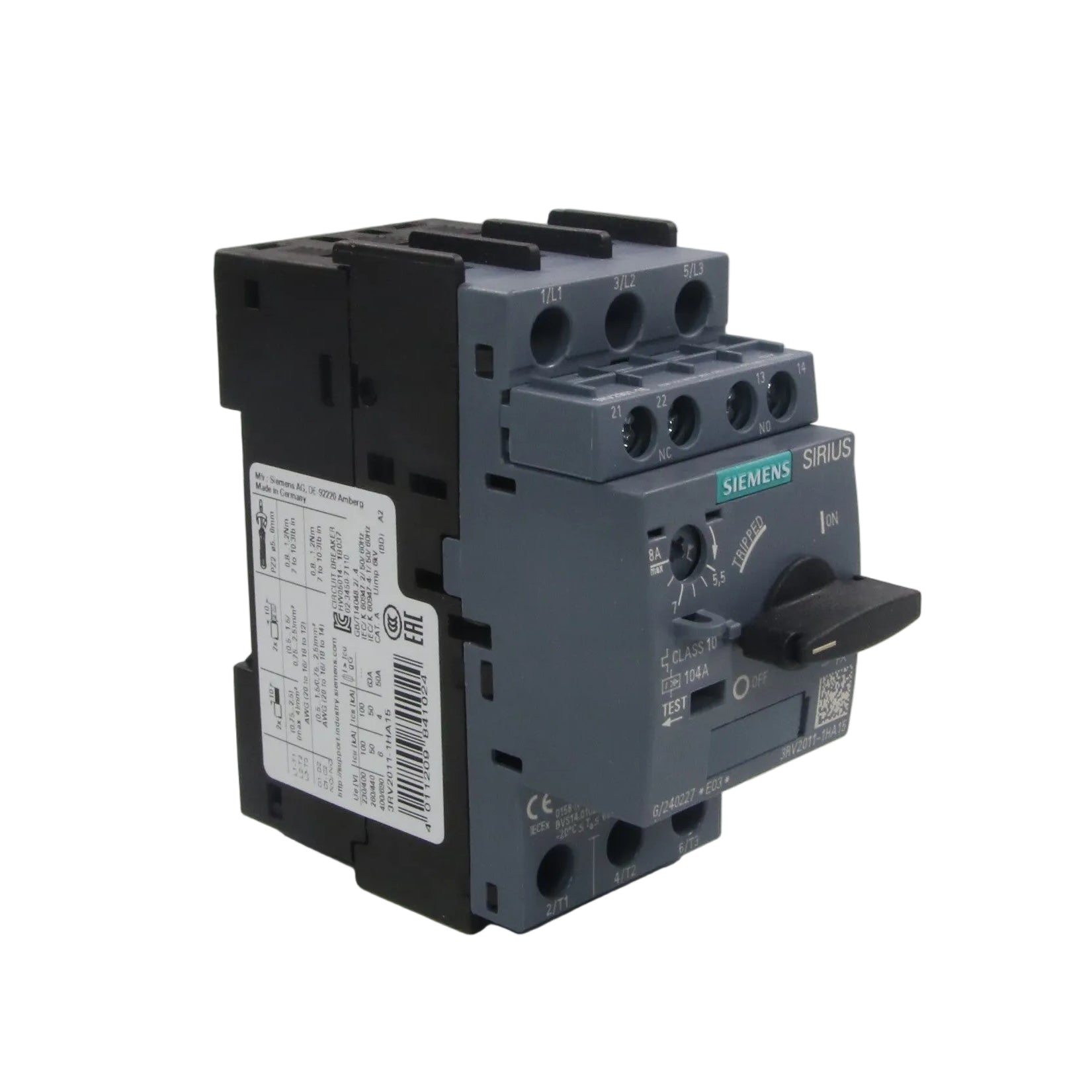 Siemens 3RV2011-1HA15 Motor Circuit Breaker-Motor Circuit Breaker-01-AA-05-08-07-6152429490437-Used Industrial Parts