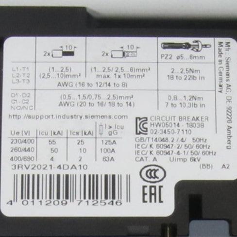 Siemens 3RV2021 4DA10 Circuit Breaker-Circuit Breaker-Used Industrial Parts