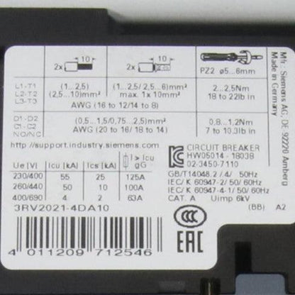 Siemens 3RV2021 4DA10 Circuit Breaker-Circuit Breaker-Used Industrial Parts