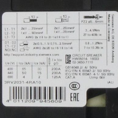 Siemens 3RV2031 4RA10 Circuit Breaker-Circuit Breaker-Used Industrial Parts