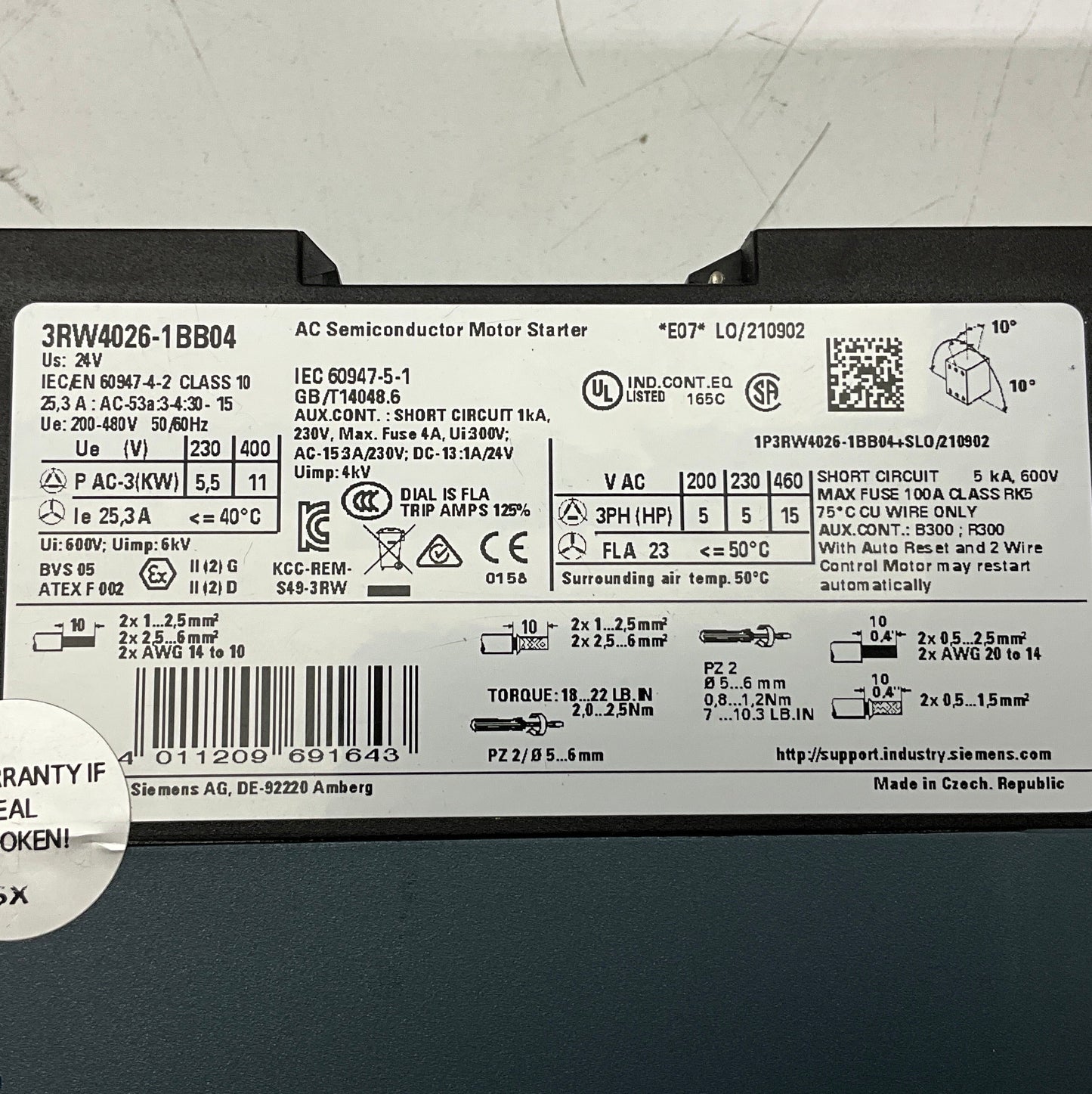 Siemens 3RW4026-1BB04 Soft Starter-Soft Starter-Used Industrial Parts