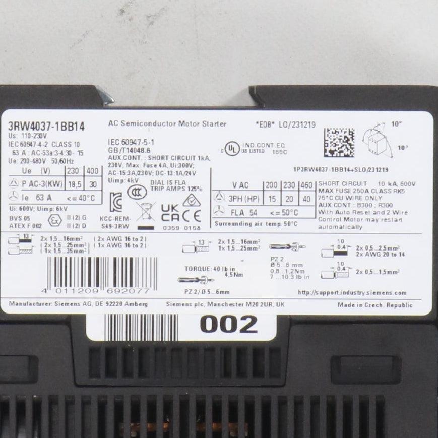 Siemens 3RW4037-1BB14 AC Semiconductor Motor Starter-AC Semiconductor Motor Starter-Used Industrial Parts