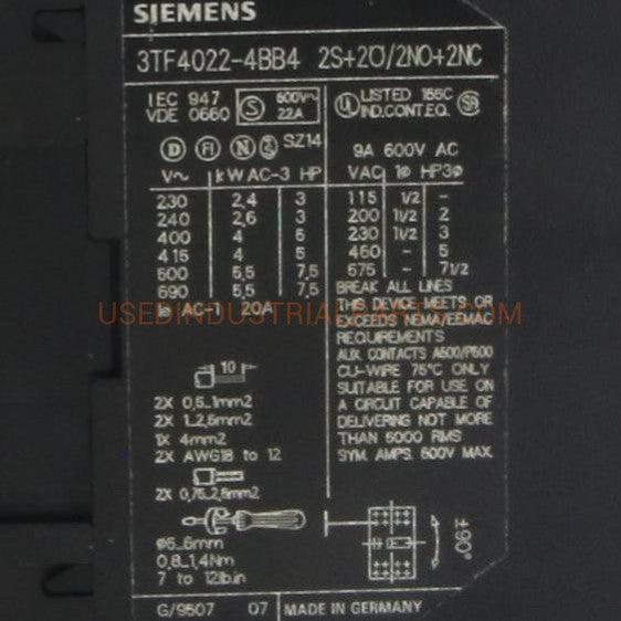 Siemens 3TF40 22 4BB4 Contactor-Contactor-CA-06-05-04-Used Industrial Parts