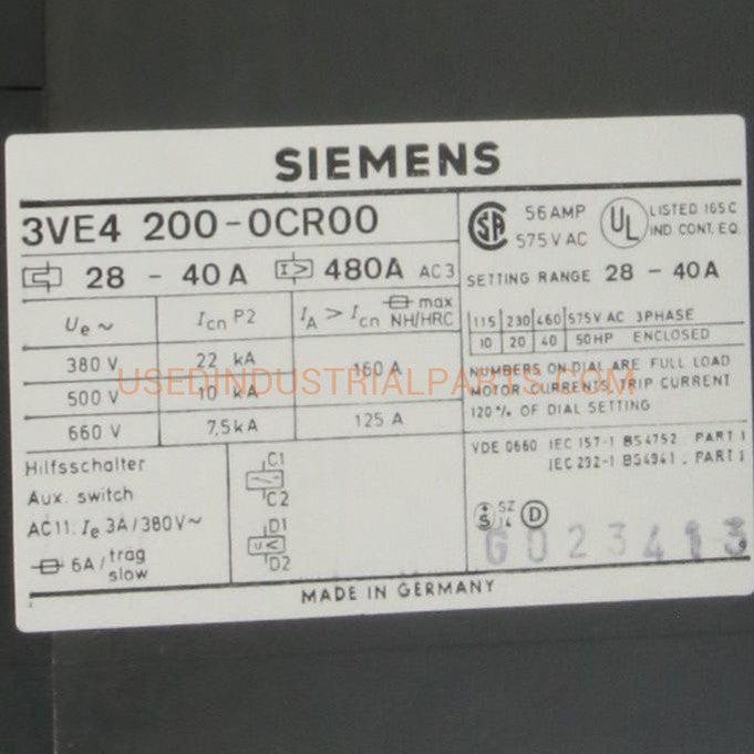 Siemens 3VE4 200 0CR00 Motor Circuit Breaker-Motor Circuit Breaker-CA-07-02-05-Used Industrial Parts