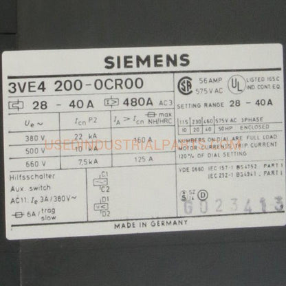 Siemens 3VE4 200 0CR00 Motor Circuit Breaker-Motor Circuit Breaker-CA-07-02-05-Used Industrial Parts