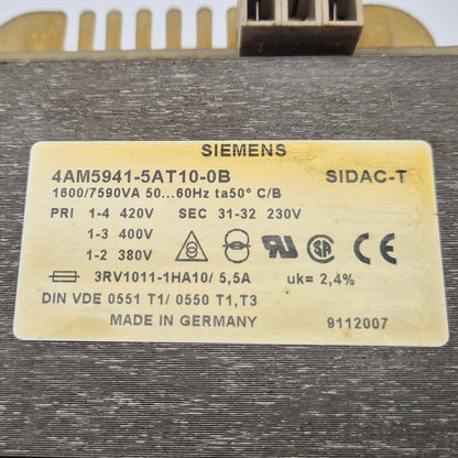 Siemens 4AM5941-5AT10-0B Single Phase Control Transformer-Single Phase Control Transformer-Used Industrial Parts