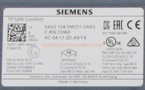 Siemens 6AV2 124-0MC01-0AX0 TP1200 Comfort Touch Panel-Touch Screen Display-AC-03-07-Used Industrial Parts