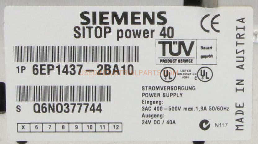 Siemens 6EP1 437-2BA10 Sitop Power 40-Power Supply-AD-02-03-Used Industrial Parts