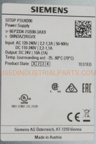 Siemens 6EP3334-7SB00-3AX0 PSU6200 Power Supply-Power Supply-AD-02-02-Used Industrial Parts