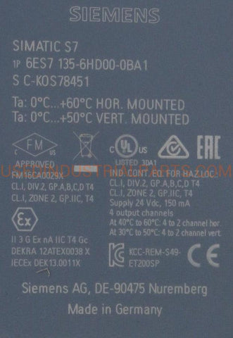 Image of Siemens 6ES7 135-6HD00-0BA1 Analog Output Module-Analog Output Module-AD-05-07-Used Industrial Parts
