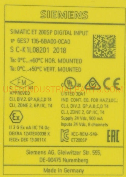 Siemens 6ES7 136-6BA00-0CA0 ET 200SP Digital Input Module-Digital Input Module-AD-05-07-Used Industrial Parts