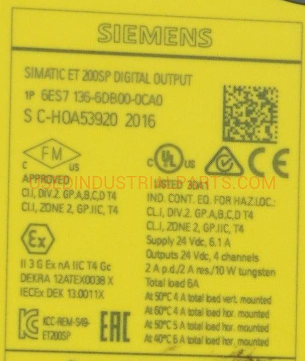 Siemens 6ES7 136-6DB00-0CA0 ET 200SP Digital Output Module-Digital Output Module-Used Industrial Parts