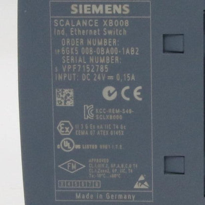 Siemens 6GK5008 0BA00 1AB2 Scalance XB008 Industrial Ethernet Switch-Unmanaged Ethernet Switch-Used Industrial Parts