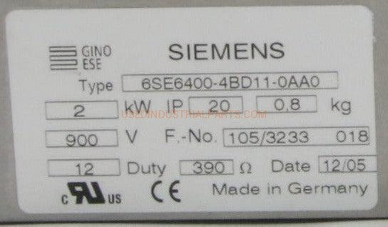 Siemens 6SE6400-4BD11-0AA0 Micromaster 4 Braking Resistor-Braking Resistor-AD-04-07-Used Industrial Parts