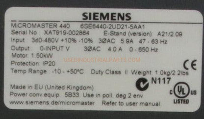 Siemens 6SE6440-2UD21-5AA1 Micromaster 440 Profibus Module-Profibus Module-AD-05-07-Used Industrial Parts