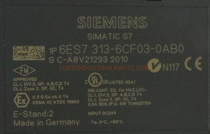 Siemens CPU313C-2 DP Compact CPU 6ES7 313-6CF03-0AB0-Compact CPU-AB-02-02-Used Industrial Parts