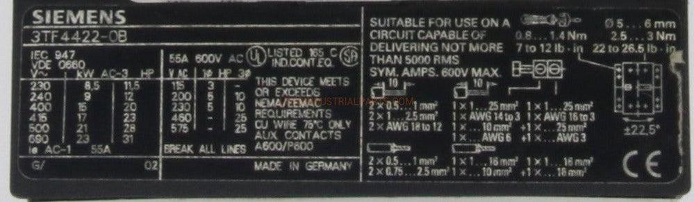 Siemens Contactor 3TF4422-0B-Contactor-AA-05-02-Used Industrial Parts