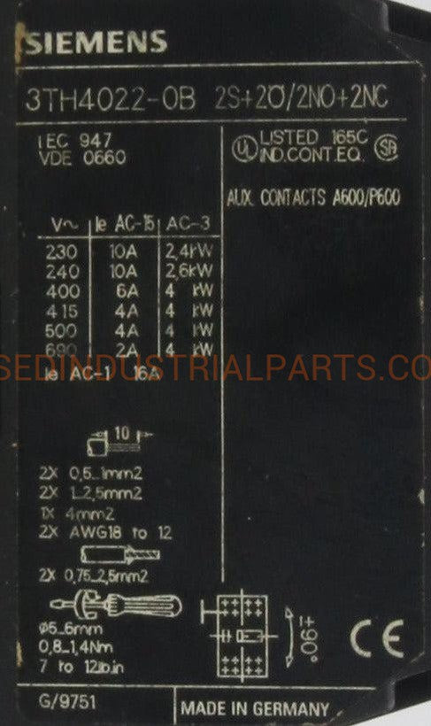 Siemens Contactor Relay 3TH4022-0B-Contactor Relay-AB-06-03-Used Industrial Parts