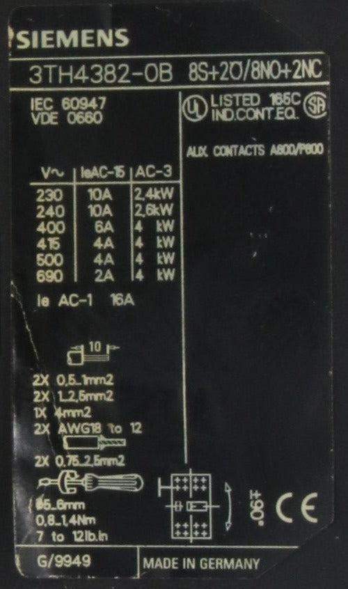 Siemens Contactor Relay 3TH4382-OB-Contactor Relay-Used Industrial Parts