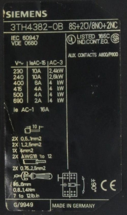 Siemens Contactor Relay 3TH4382-OB-Contactor Relay-Used Industrial Parts