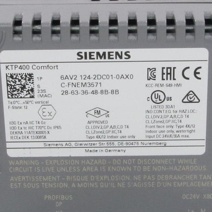 Siemens KTP400 Comfort 6AV2 124-2DC01-0AX0 Touch Panel-Touch Panel-Used Industrial Parts