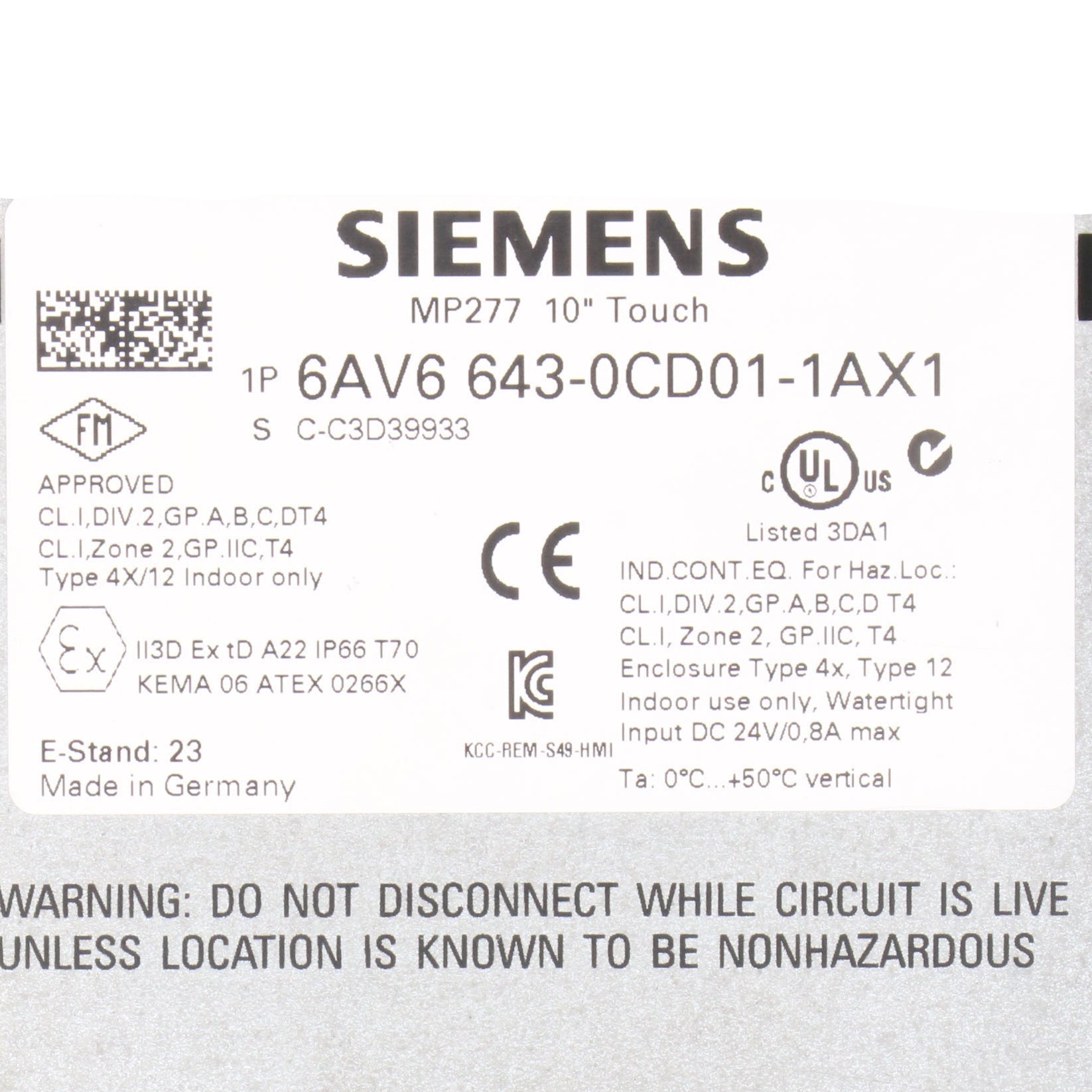 Siemens MP 277 10" 6AV6 643-0CD01-1AX1 Multi Panel-Touch Panel-Used Industrial Parts