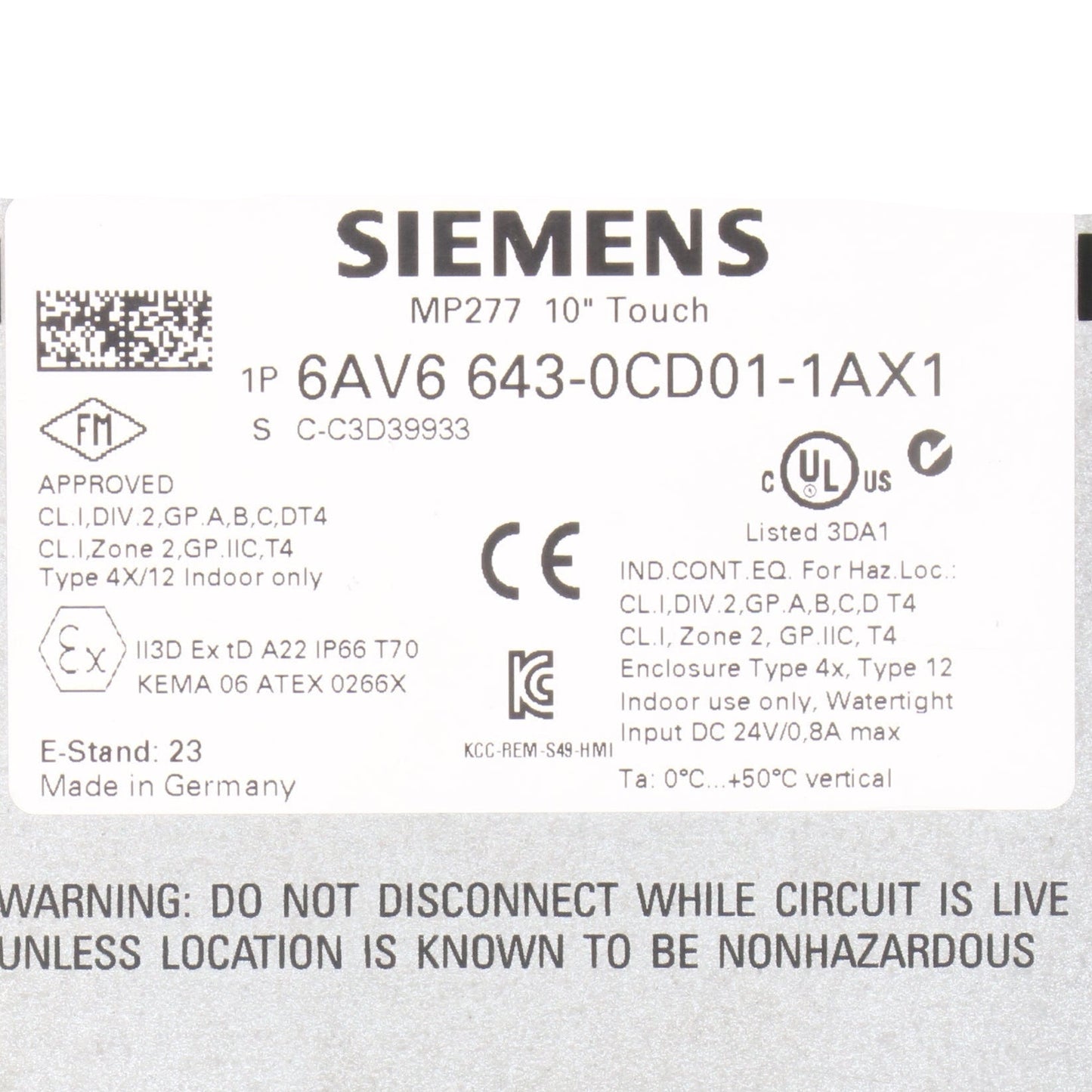 Siemens MP 277 6AV6 643-0CD01-1AX1 10" Multi Panel-Touch Panel-Used Industrial Parts