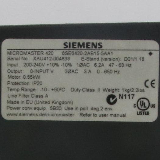 Siemens Micromaster 420 Frequency Inverter - 6SE6420-2AB15-5AA1-Frequency Inverter-Used Industrial Parts