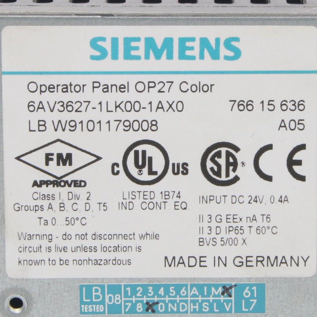 Siemens Operator Panel OP27 - 6AV3627-1LK00-1AX0-Operator Panel-Used Industrial Parts