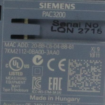 Siemens Sentron PAC3200 7KM2112-0BA000-3AA0 Monitoring Device-Monitoring Device-Used Industrial Parts