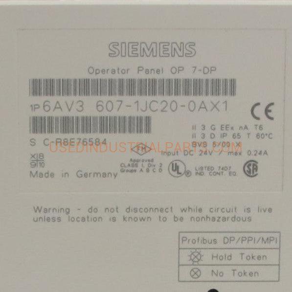 Siemens Simatic 6AV3 607-1JC20-0AX1 Operator Panel OP 7-DP-Operator Panel-AC-01-06-01-Used Industrial Parts