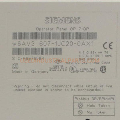 Siemens Simatic 6AV3 607-1JC20-0AX1 Operator Panel OP 7-DP-Operator Panel-AC-01-06-01-Used Industrial Parts