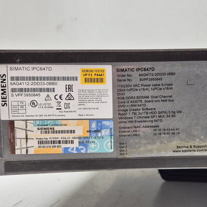 Siemens Simatic IPC647D Industrial Rack PC - 6AG4112-2DD33-0BB0-Industrial Rack PC-Used Industrial Parts
