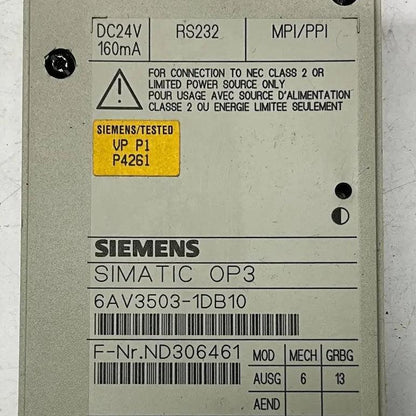 Siemens Simatic OP3 Operator Panel - 6AV3503-1DB10-Operator Panel-Used Industrial Parts